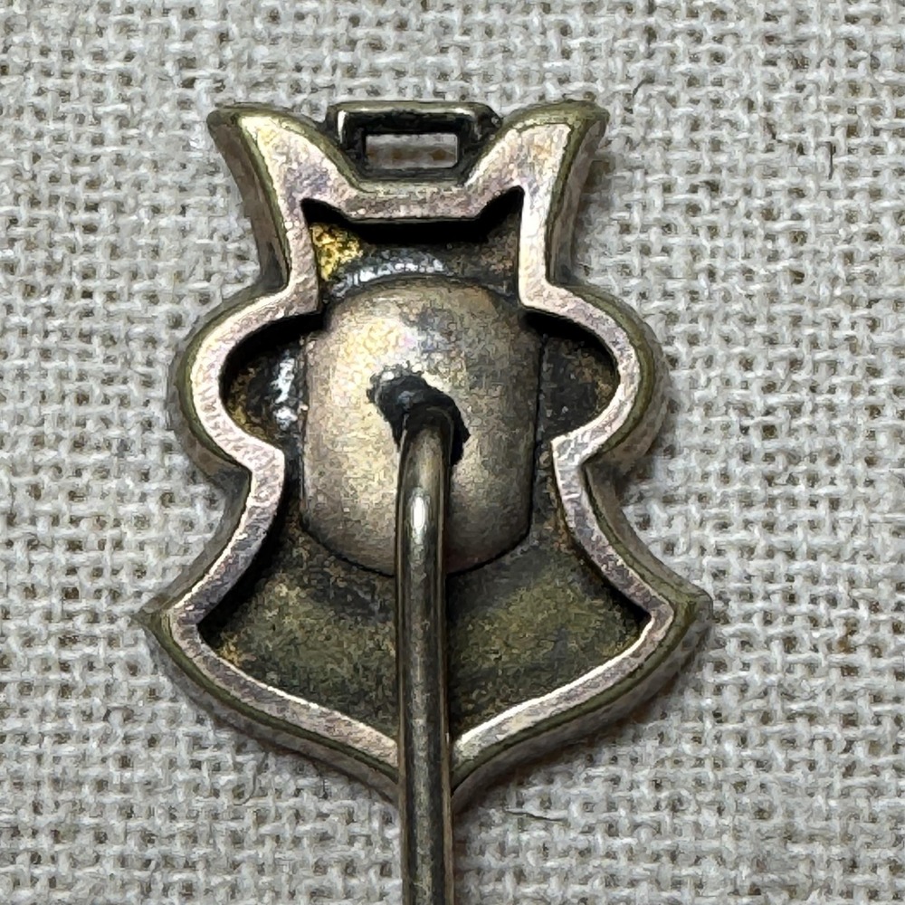 Victorian Bird Shield Engraved Hat Pin Gold Tone Crest Motif - Picture 3 of 4